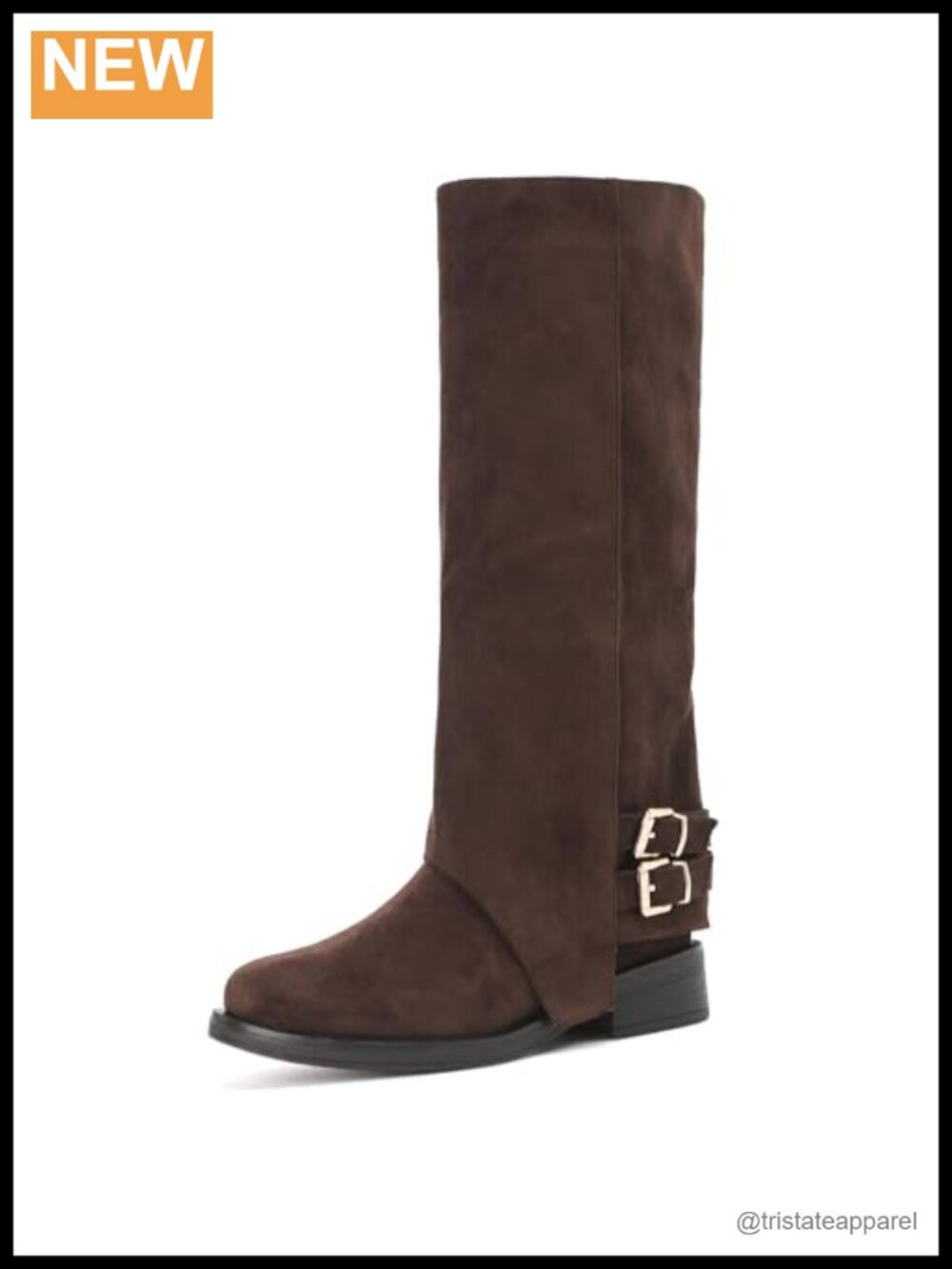 Fold Over Knee High Boots Faux Suede Women's Chunky Heel Zip